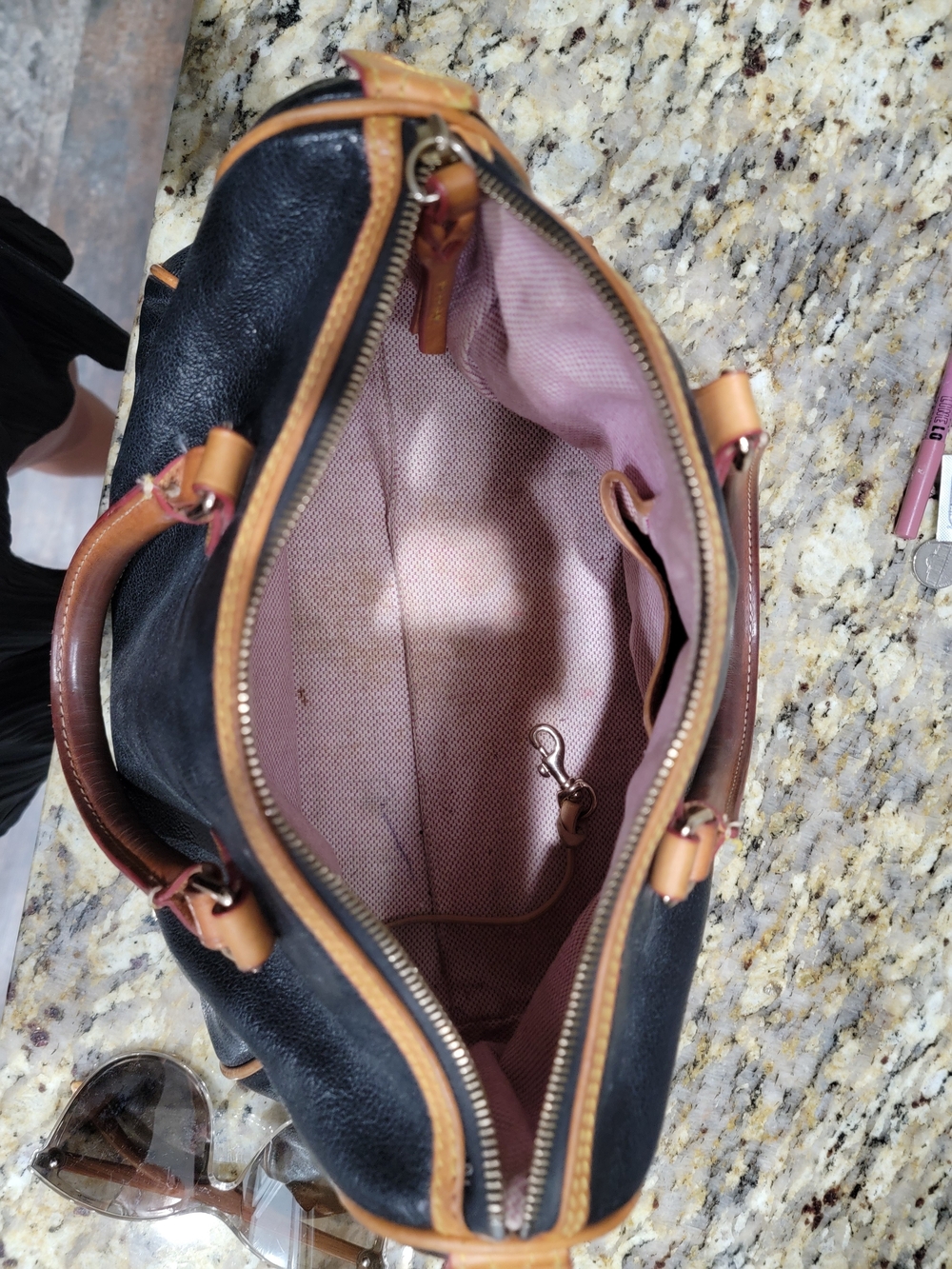 Dooney & Bourke Black Leather Satchel with Brown Trim - Picture 6 of 6